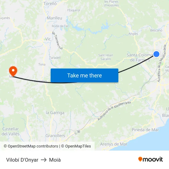 Vilobí D'Onyar to Moià map