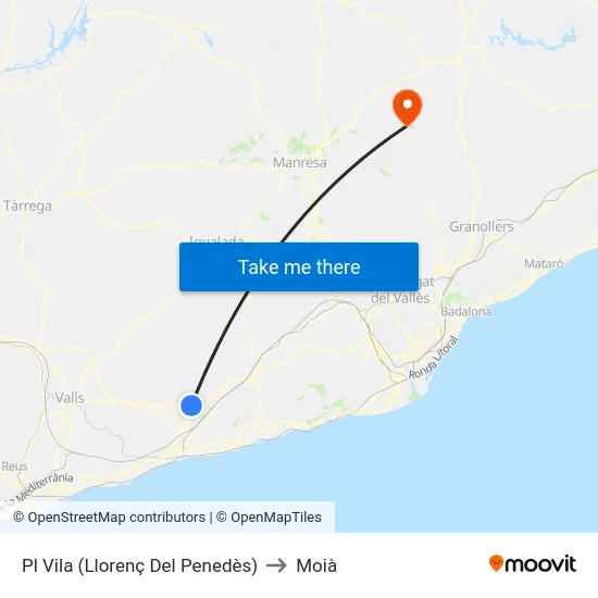Pl Vila (Llorenç Del Penedès) to Moià map