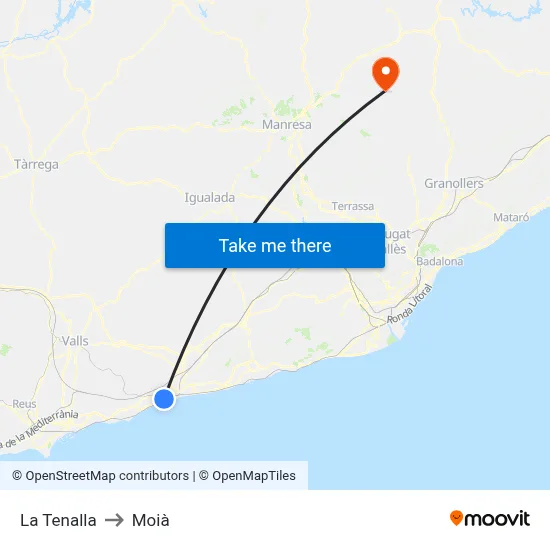 La Tenalla to Moià map