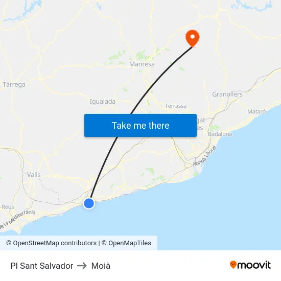 Pl Sant Salvador to Moià map