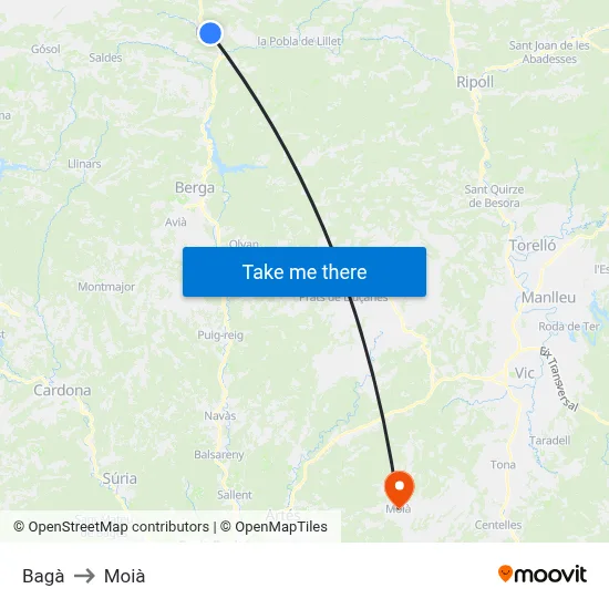 Bagà to Moià map