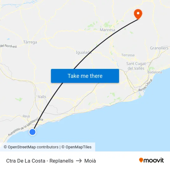 Ctra De La Costa - Replanells to Moià map