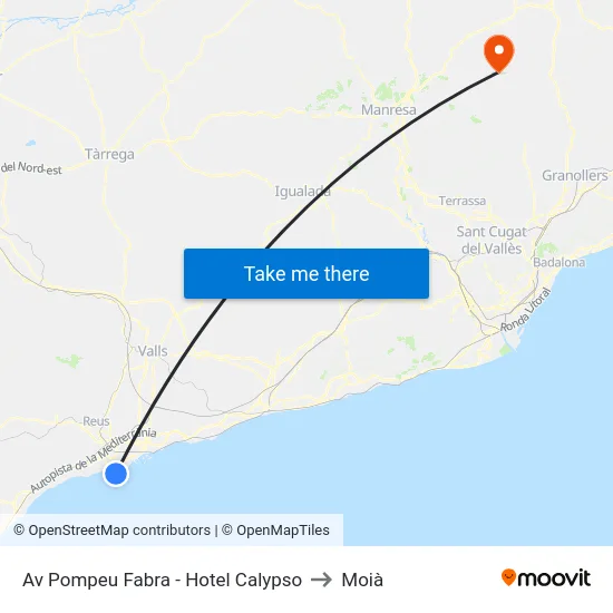 Av Pompeu Fabra - Hotel Calypso to Moià map