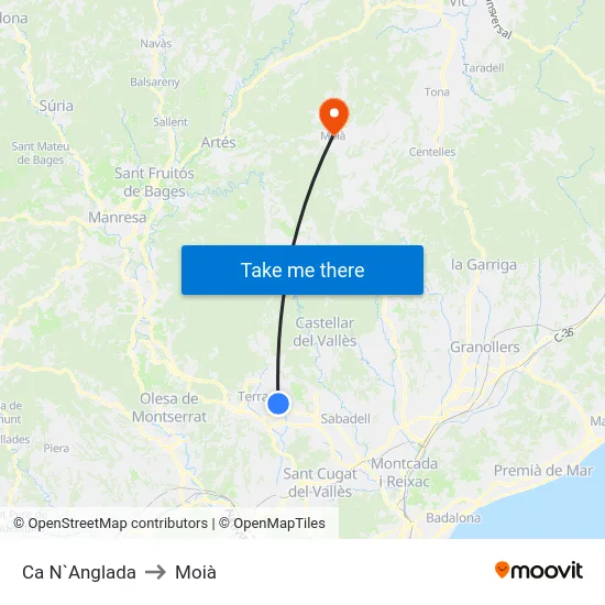 Ca N`Anglada to Moià map