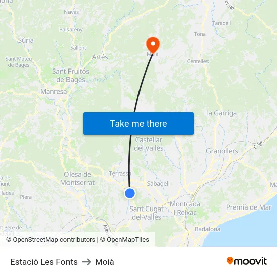 Estació Les Fonts to Moià map