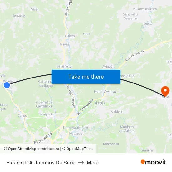 Estació D'Autobusos De Súria to Moià map