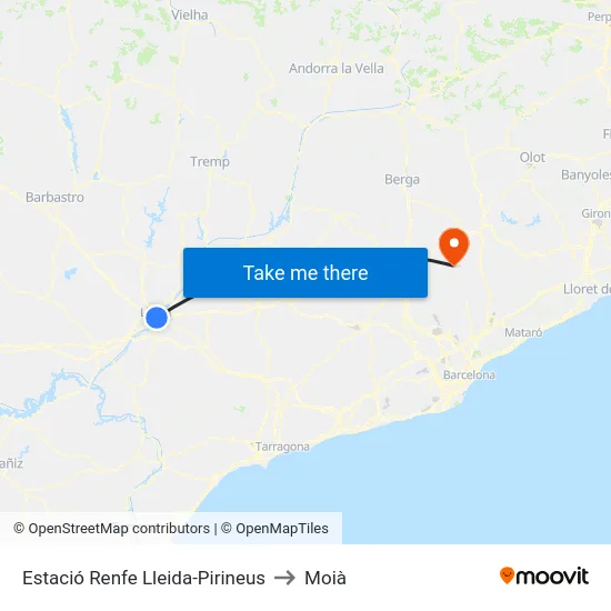 Estació Renfe Lleida-Pirineus to Moià map