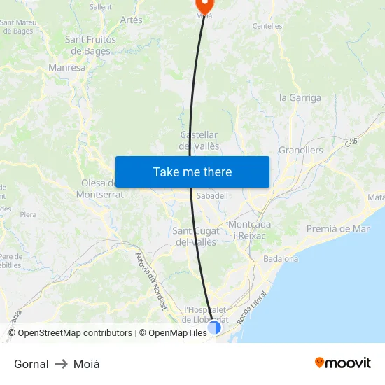 Gornal to Moià map
