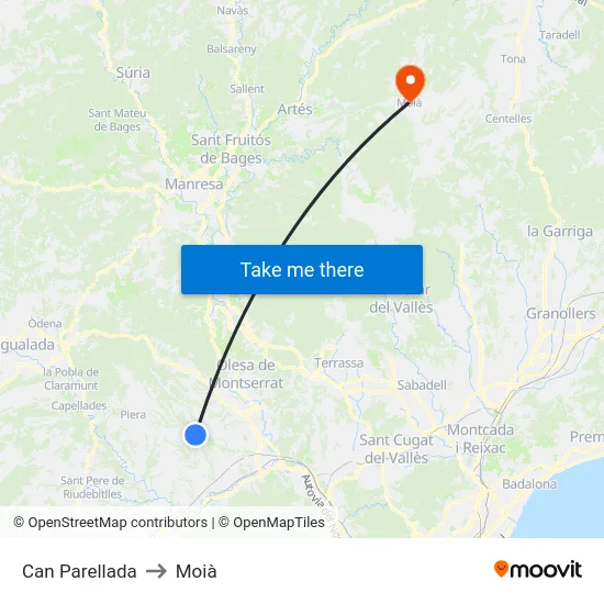 Can Parellada to Moià map