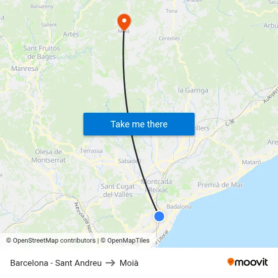 Barcelona - Sant Andreu to Moià map