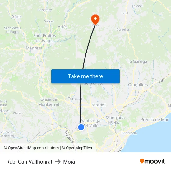 Rubí Can Vallhonrat to Moià map