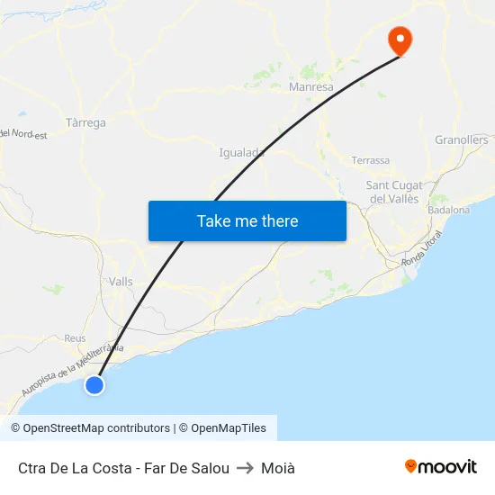 Ctra De La Costa - Far De Salou to Moià map