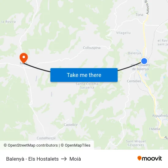 Balenyà - Els Hostalets to Moià map