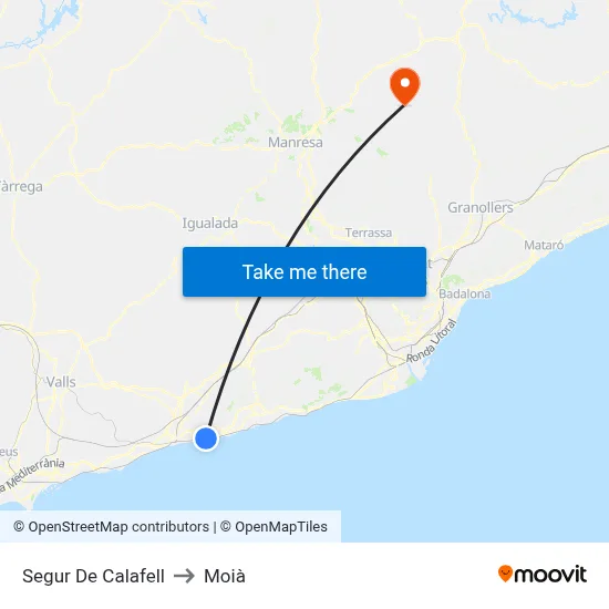 Segur De Calafell to Moià map
