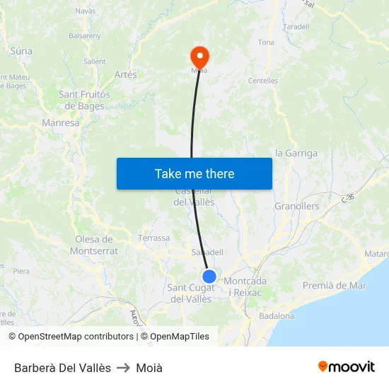 Barberà Del Vallès to Moià map