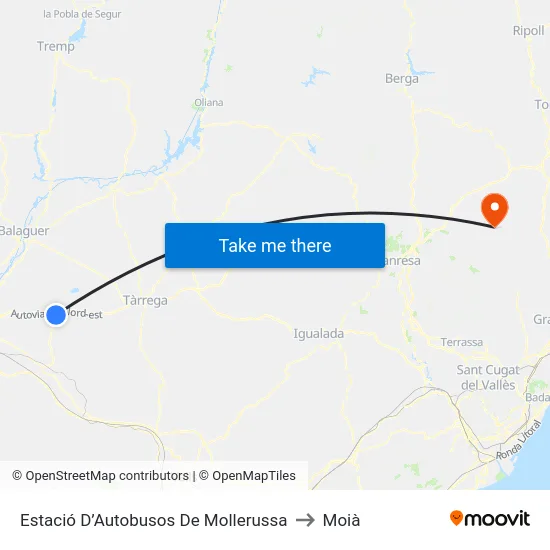 Estació D’Autobusos De Mollerussa to Moià map