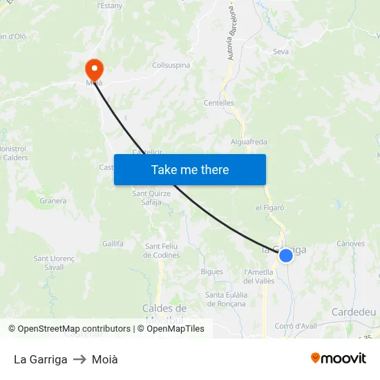La Garriga to Moià map