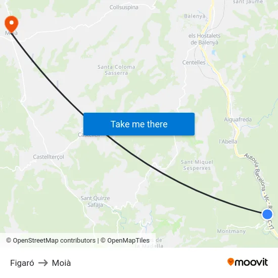 Figaró to Moià map