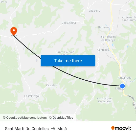 Sant Martí De Centelles to Moià map