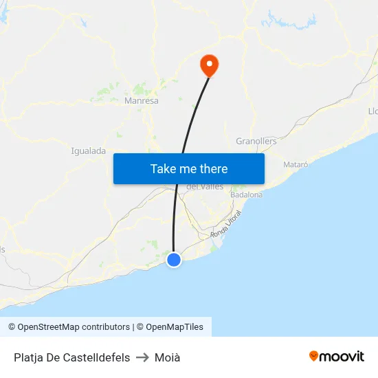 Platja De Castelldefels to Moià map