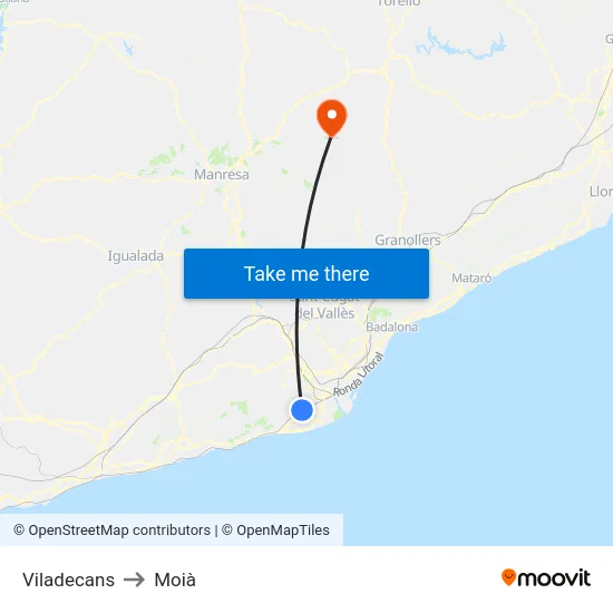 Viladecans to Moià map
