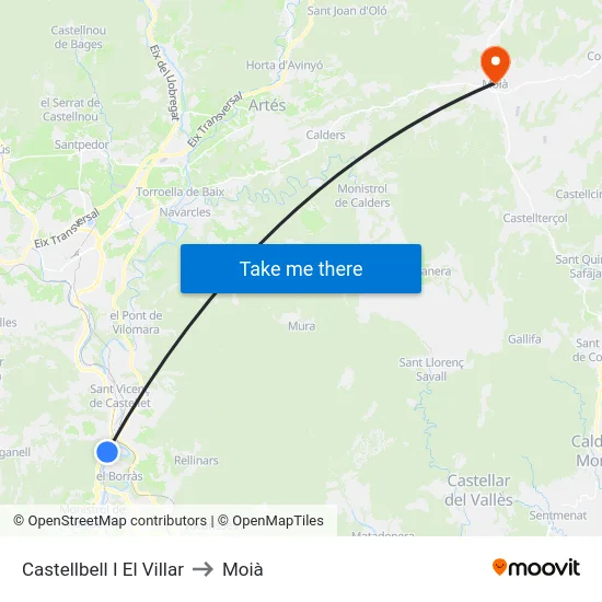 Castellbell I El Villar to Moià map