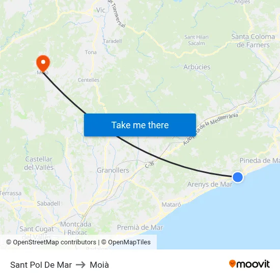 Sant Pol De Mar to Moià map