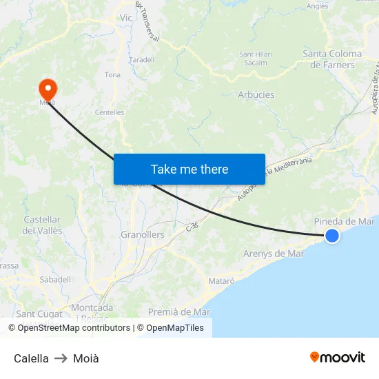Calella to Moià map