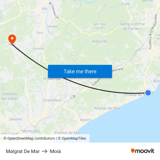 Malgrat De Mar to Moià map