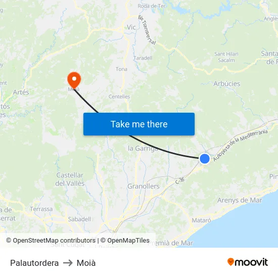 Palautordera to Moià map
