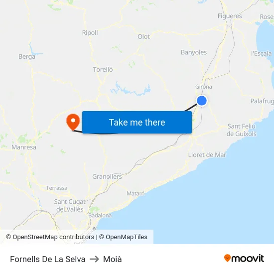 Fornells De La Selva to Moià map