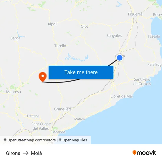 Girona to Moià map