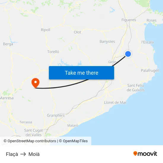 Flaçà to Moià map