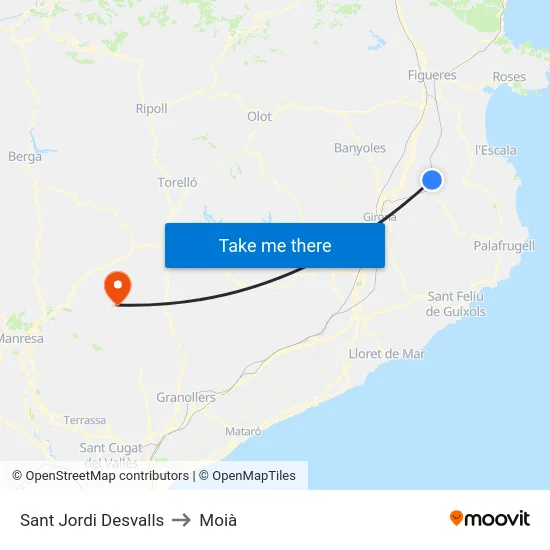 Sant Jordi Desvalls to Moià map