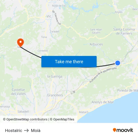 Hostalric to Moià map