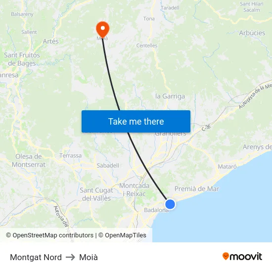 Montgat Nord to Moià map
