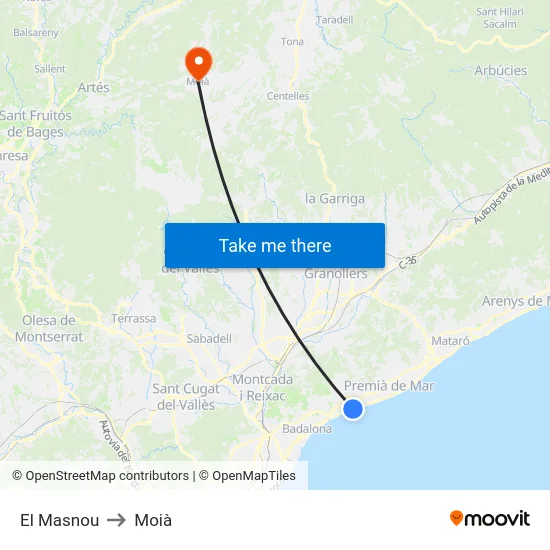El Masnou to Moià map