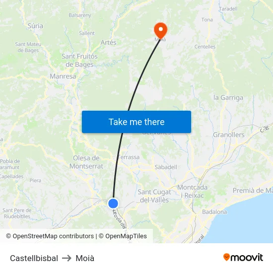 Castellbisbal to Moià map