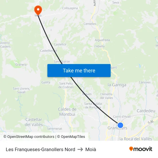 Les Franqueses-Granollers Nord to Moià map