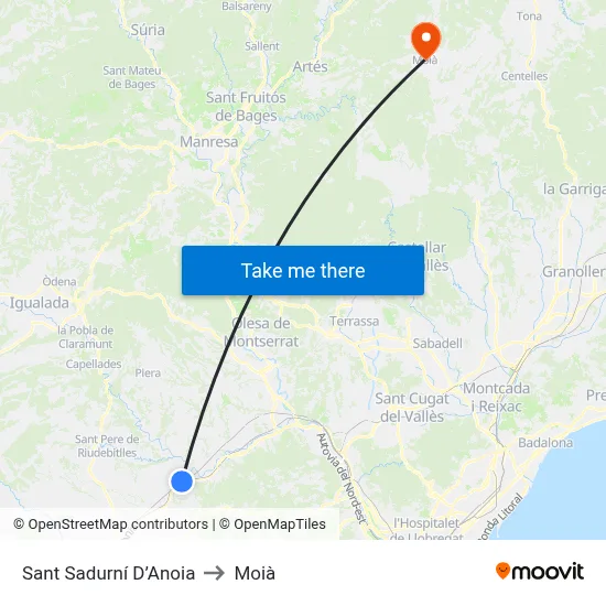 Sant Sadurní D’Anoia to Moià map