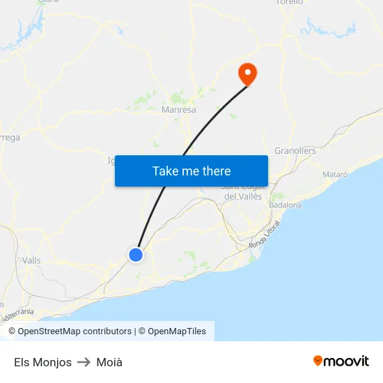 Els Monjos to Moià map