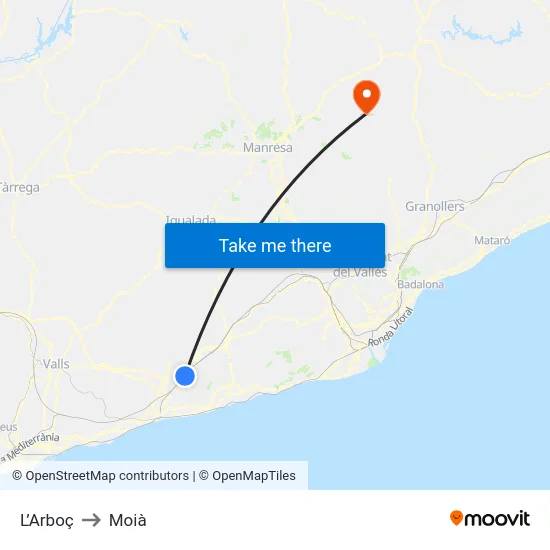 L’Arboç to Moià map