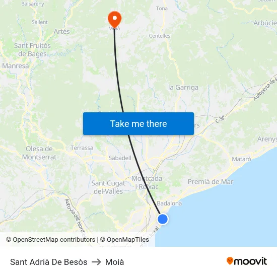 Sant Adrià De Besòs to Moià map