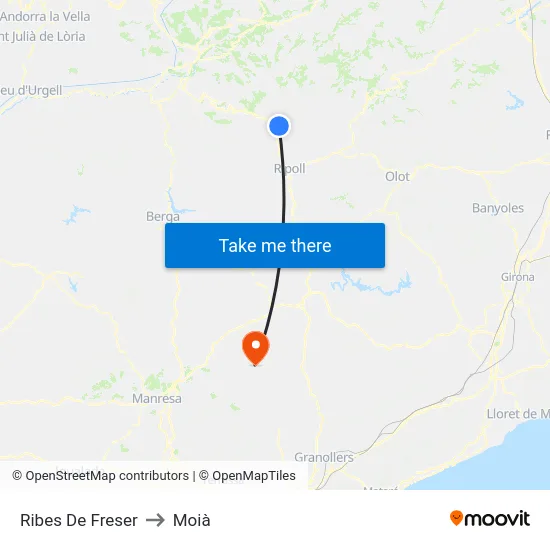 Ribes De Freser to Moià map