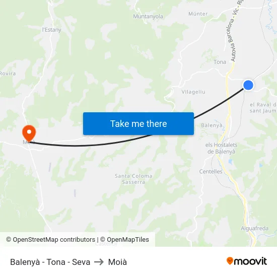 Balenyà - Tona - Seva to Moià map