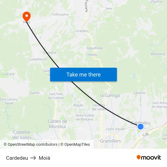 Cardedeu to Moià map
