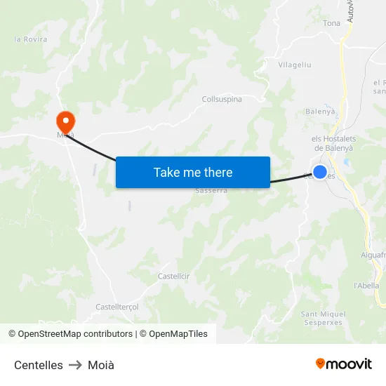 Centelles to Moià map