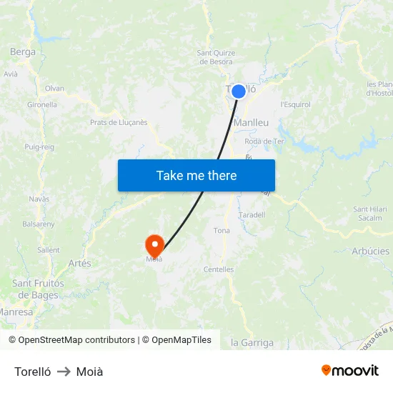 Torelló to Moià map