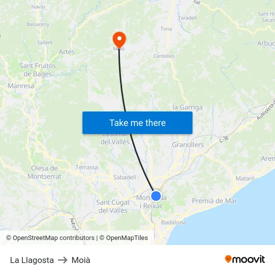 La Llagosta to Moià map