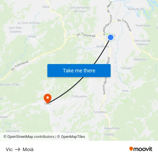 Vic to Moià map